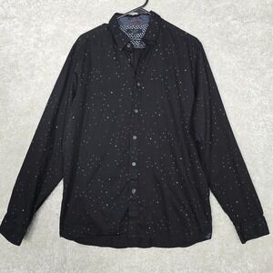 Ted Baker Shirt Mens 5 Large Black Star Print Button Up Office Preppy Casual